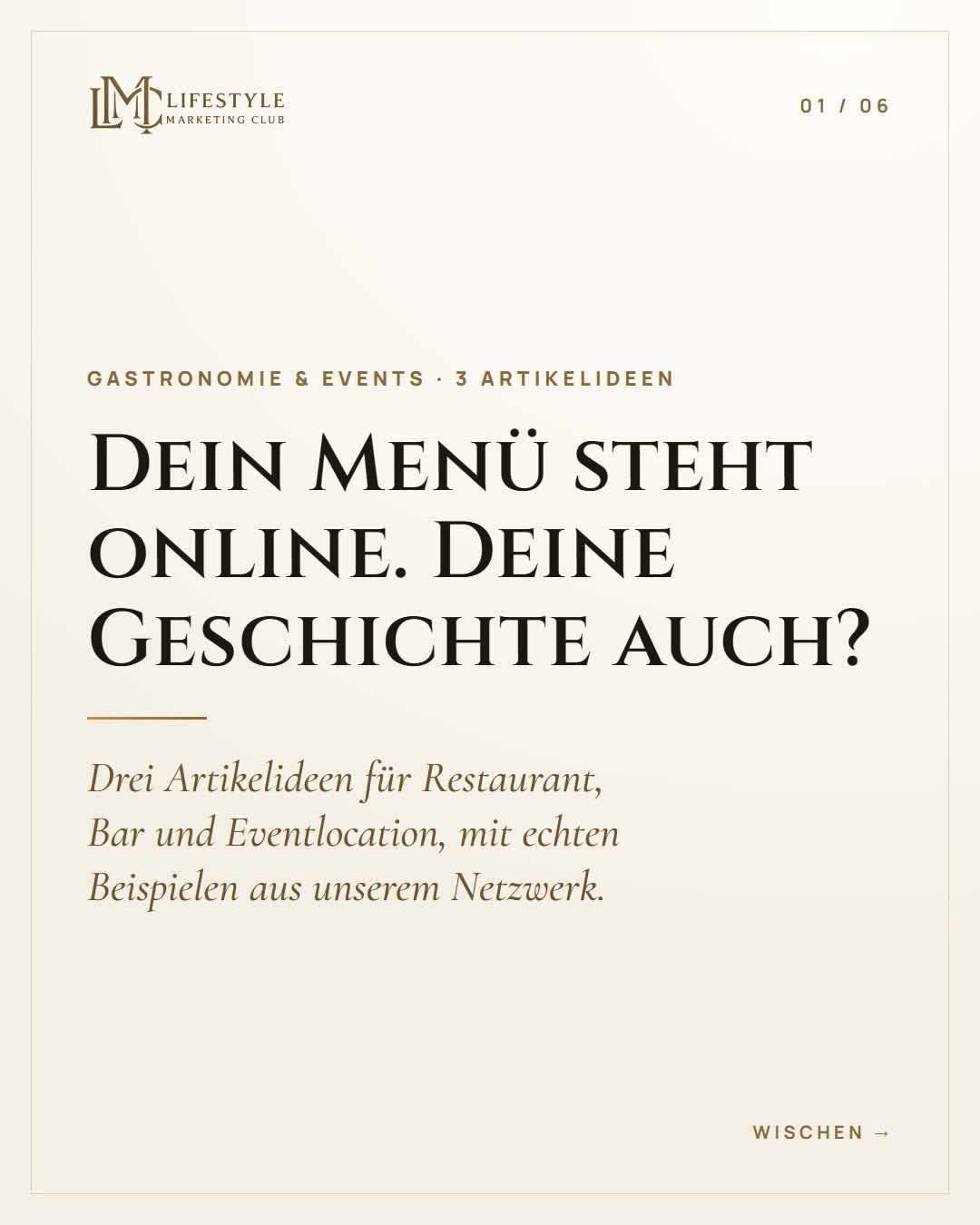 Dein Menü steht online. Deine Geschichte auch? (1/6)